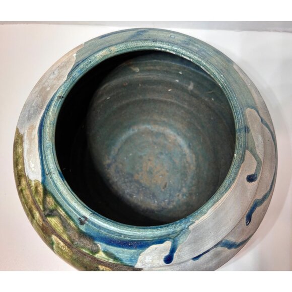 Handmade Raku Studio Pottery Vase Multicolor Glaze, Footed Base, Signed by Artis - Picture 4 of 7